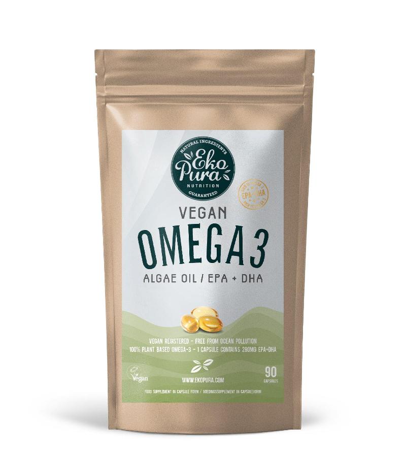 Ekopura Vegan Omega 3 Algenolie EPA + DHA hoofdproductafbeelding van de voorkant
